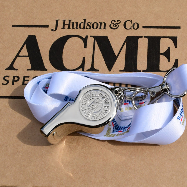 SPECIAL ACME Thunderer No. 58 Brass Whistle - NICKEL PLATED WITH LANYARD